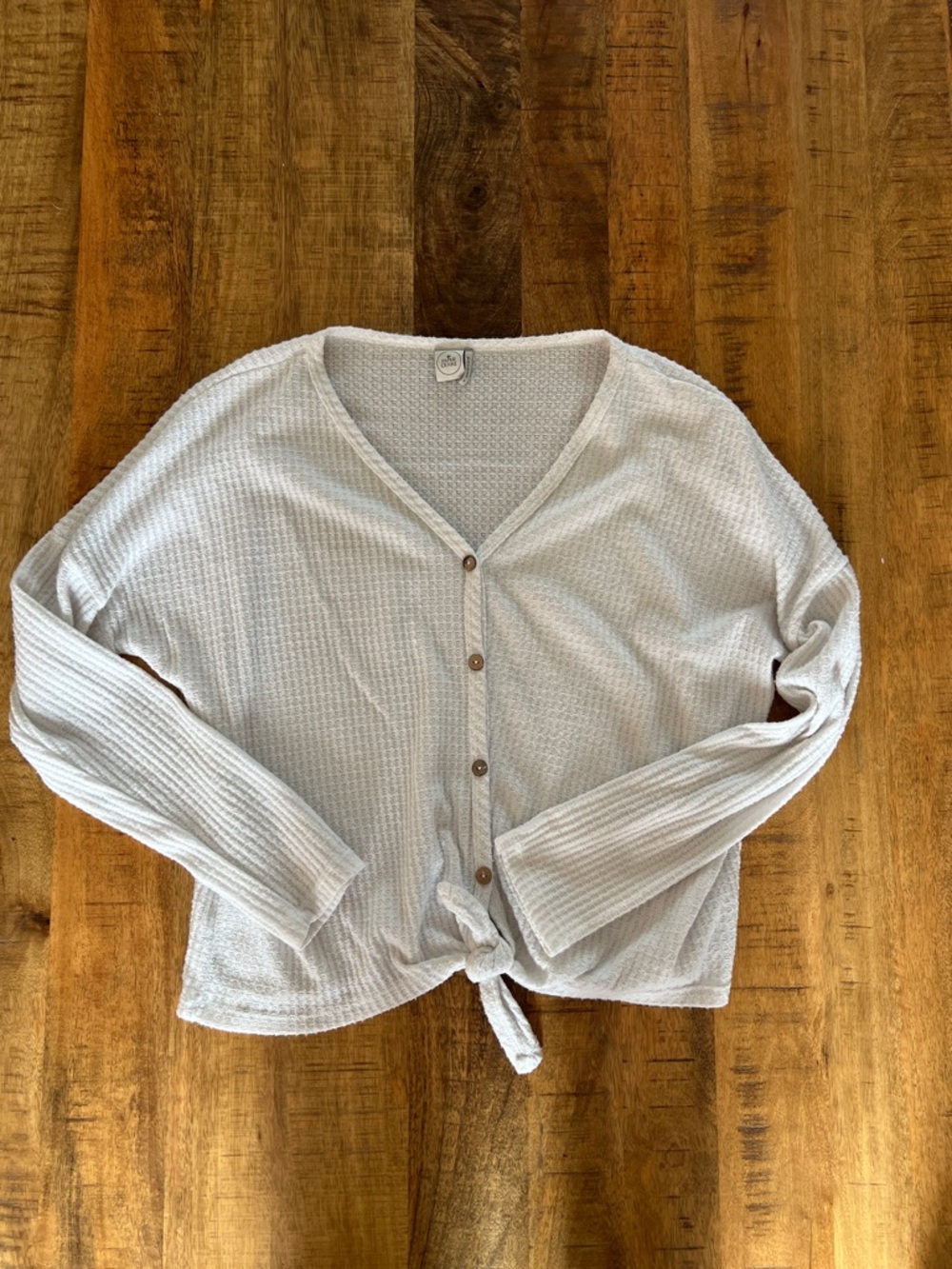 Paper Crane Light Gray Waffle-Knit Top